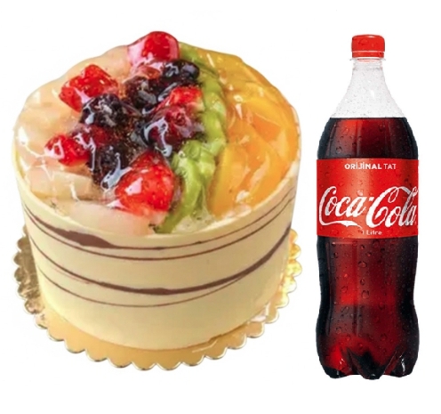 4 ile 6 kişilik karışık meyveli yaş pasta 1 lt cola kutlamalara ferahlık katan enfes tat. pasta