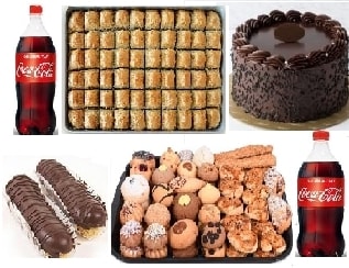 Ekonomik Parti Menüsü 4 Çeşit Tatlı ve 2 Litre Kola Fırsatı pasta