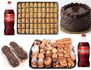 Ekonomik Parti Menüsü 4 Çeşit Tatlı ve 2 Litre Kola Fırsatı pasta