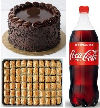 Hediye Tatlı Paketi: Çikolatalı Pasta Baklava ve Cola Seti pasta