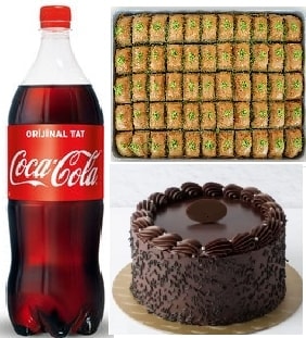 Taptaze Çikolatalı Pasta 1 kg Fıstıklı Baklava ve İçecek Kombosu pasta